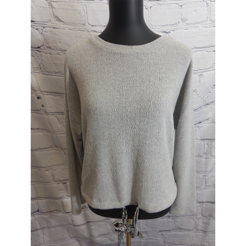Everly Knit Top Womens Medium Gray Snakeskin Tie Front Long Sleeve Ribbed